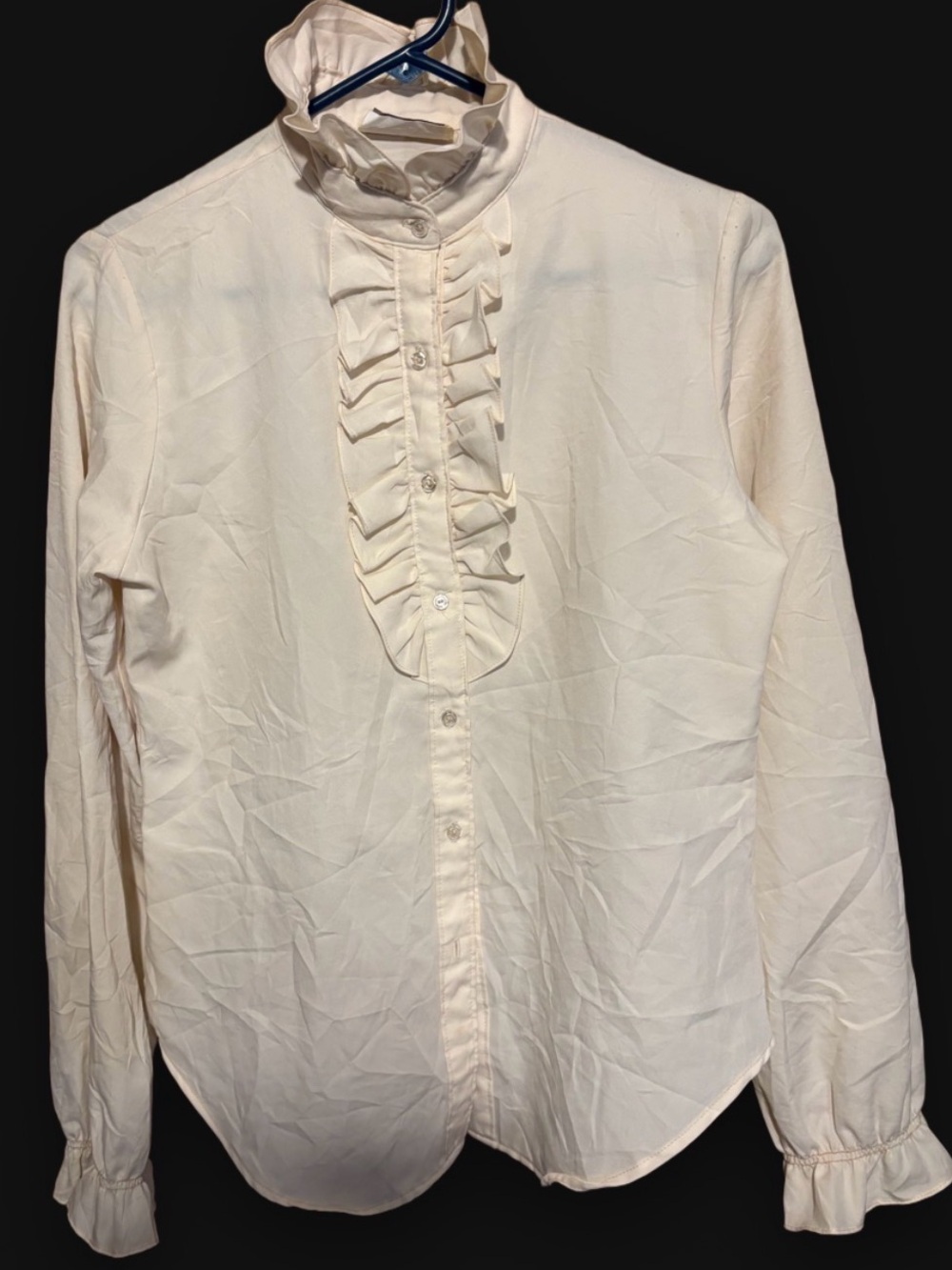 VINTAGE 1970sSears -Cream Ruffle Front Women’s Blouse SZ M